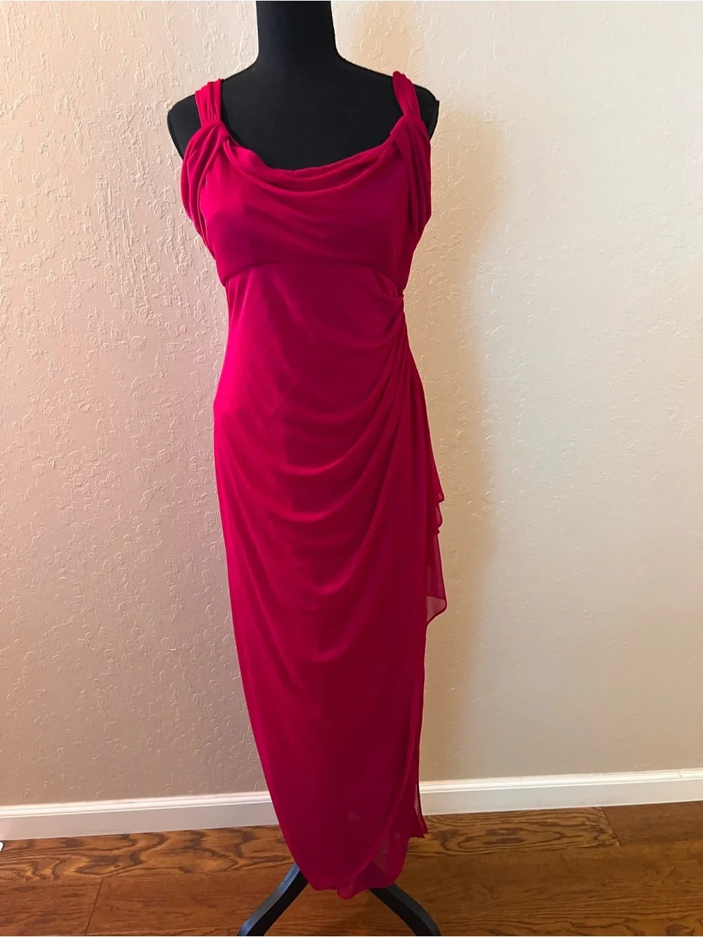 Alex Evenings Sparkling Fuchsia Cold Shoulder Gown